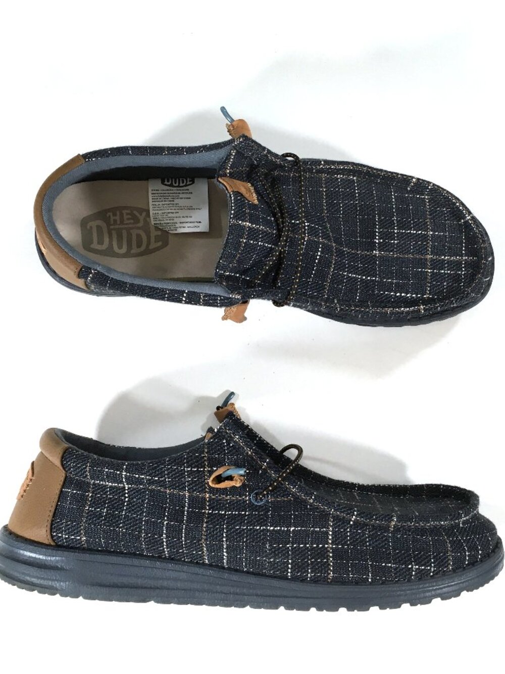 Hey Dude Wally Plaid Slip On Shoes Mens Size 13 Navy Gray 40402-410